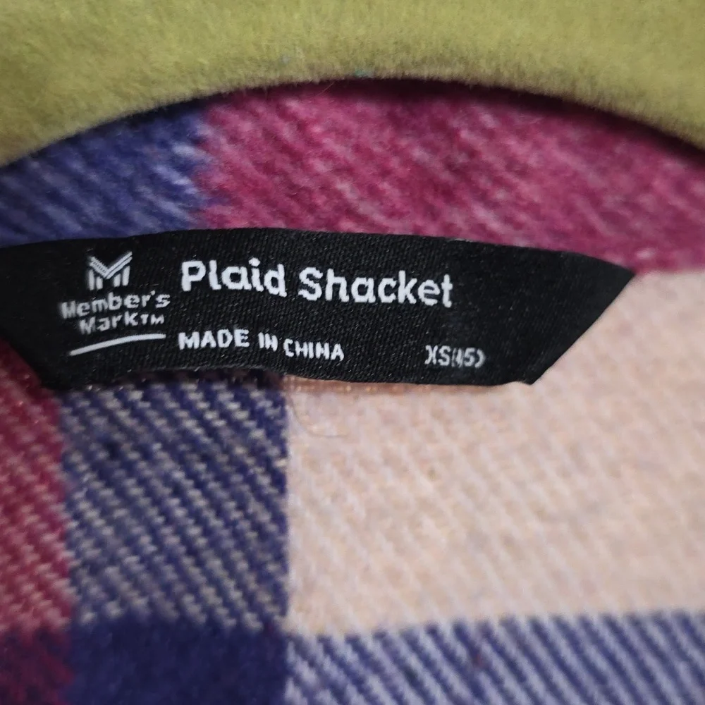 Members Mark Girls Plaid Shacket Jacket Fuschia Blue Fuzzy Pockets Sz XS(4-5)EUC